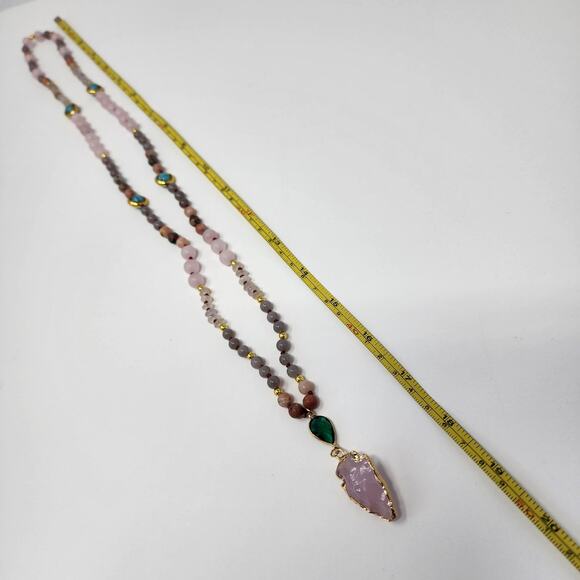Changing Directions Beaded Rose Quartz Arrowhead Necklace - Picture 9 of 9